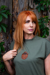 Damen Sommerkleid lang "Olive + LederPatch“