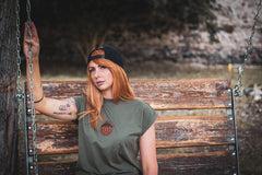 Damen Sommerkleid lang "Olive + LederPatch“