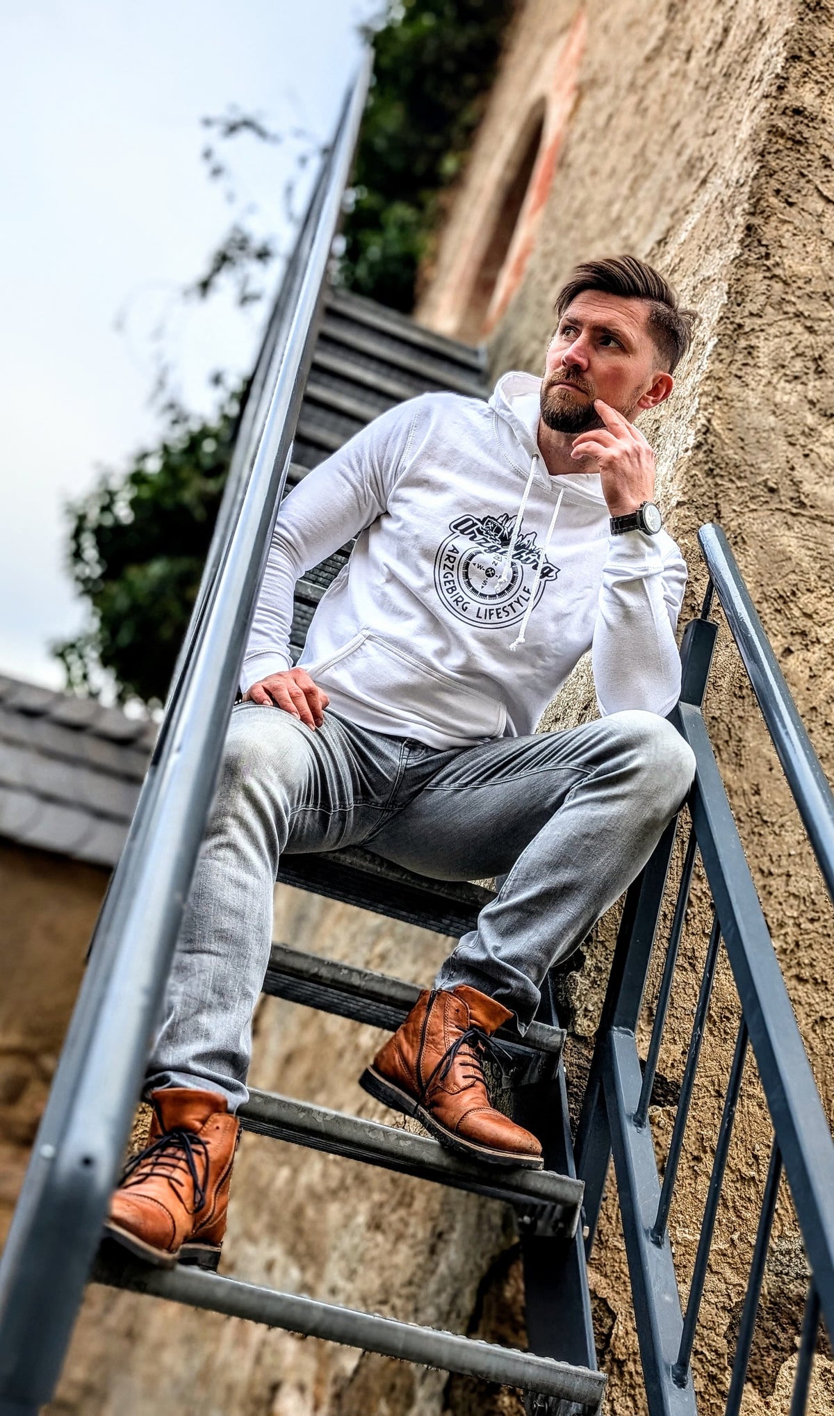 Herren Hoodie "Weiß-Schwarz"